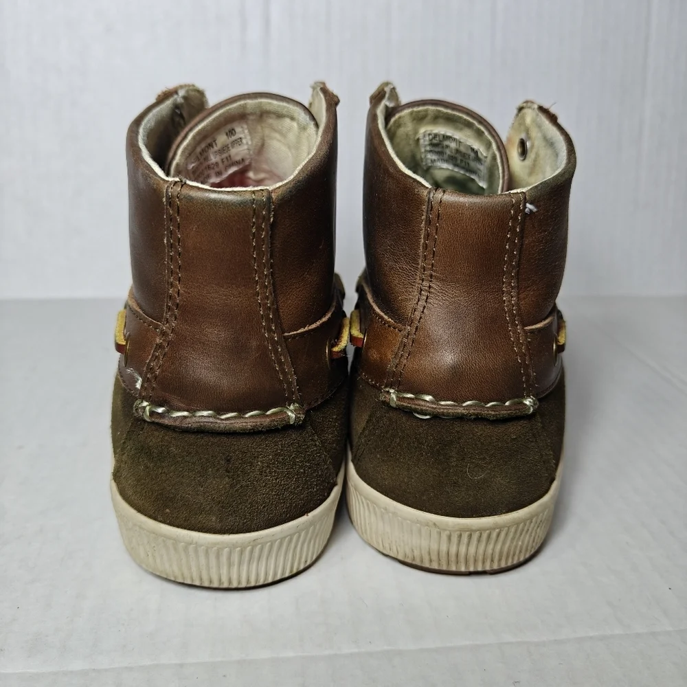 Polo Ralph Lauren Delmont Leather Boat Olive Brown Boots Shoes Men's Size 10D